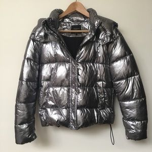 ZARA Metallic Silver Puffer Coat